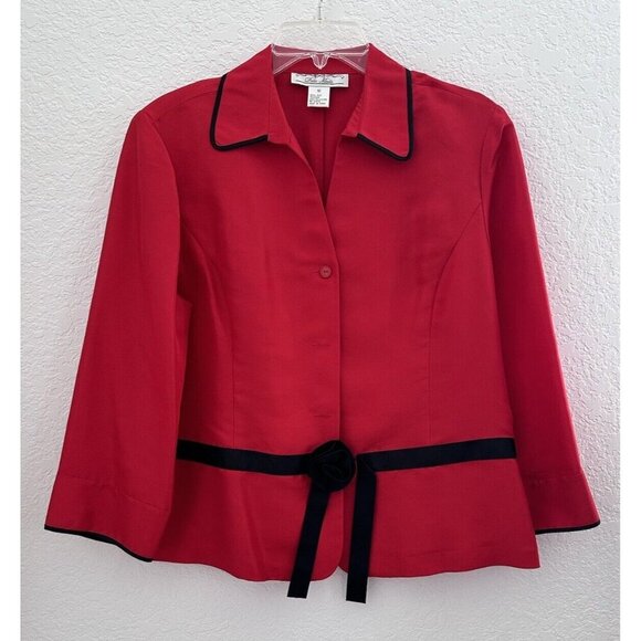 Della Moda Women's Blazer Size 12 Red 100% Silk Embellished Whimsy Old Money EUC - Picture 1 of 6